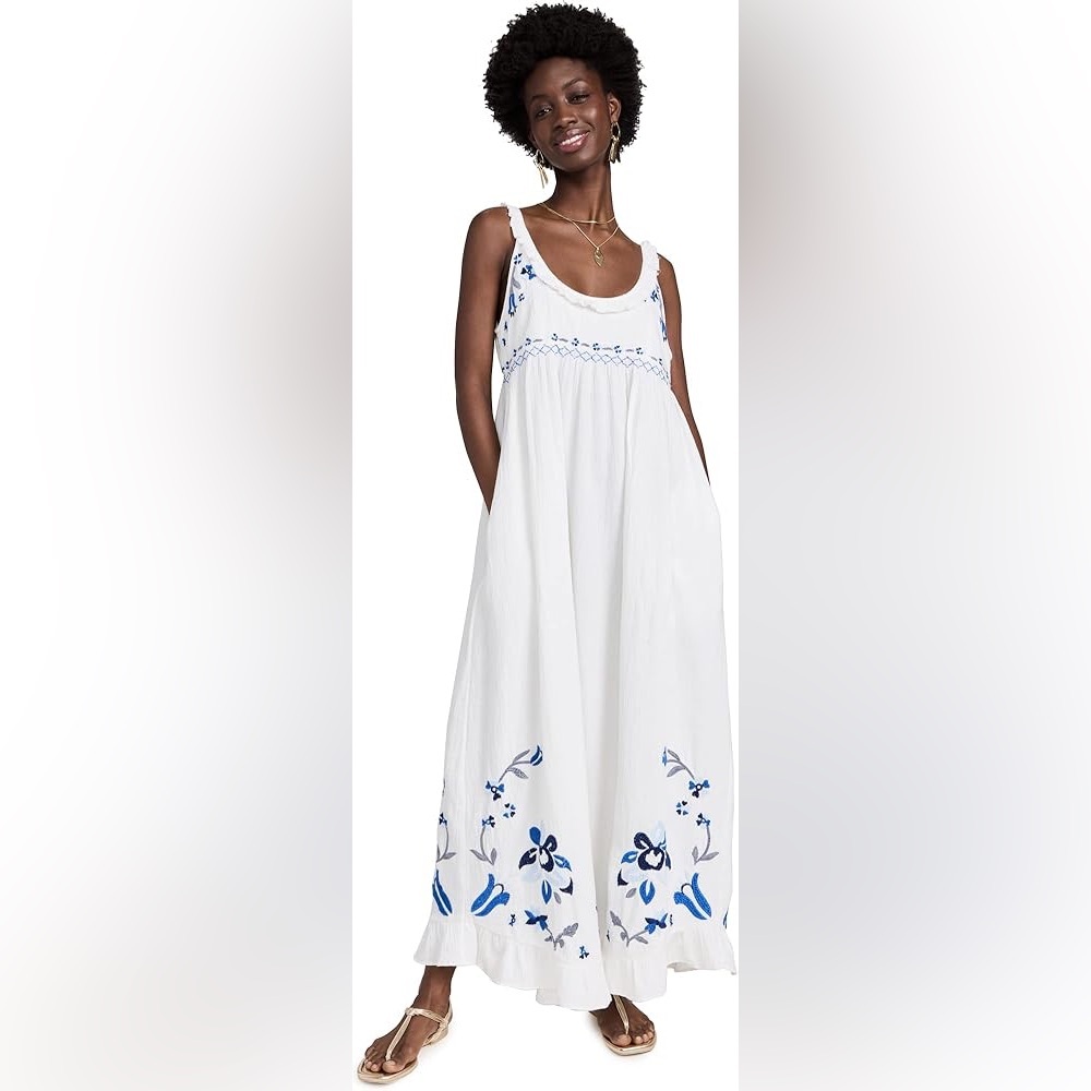 Free People White and Blue Maxi Dress